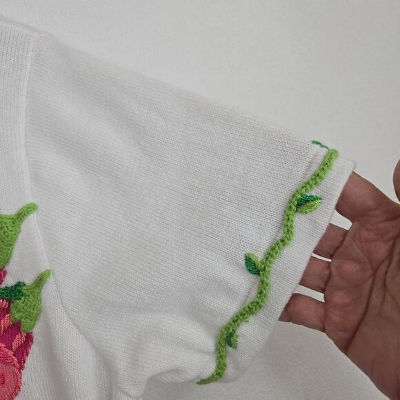 Quacker Factory Cardigan Sweater sz L White Multi Hummingbird Flowers Sequins - Picture 6 of 16